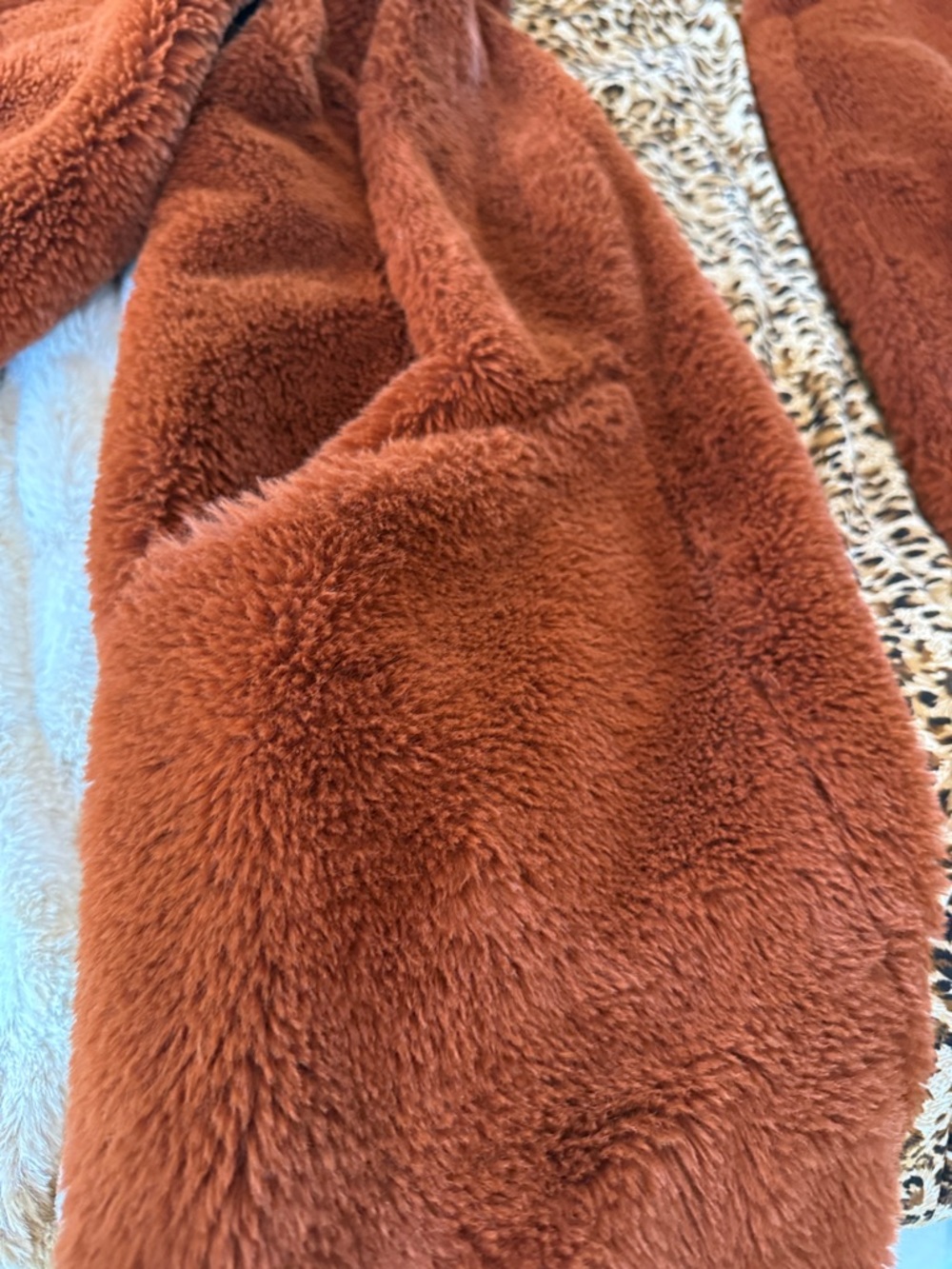 Mystree Rust Teddy Coat with Leopard Lining - Picture 4 of 6